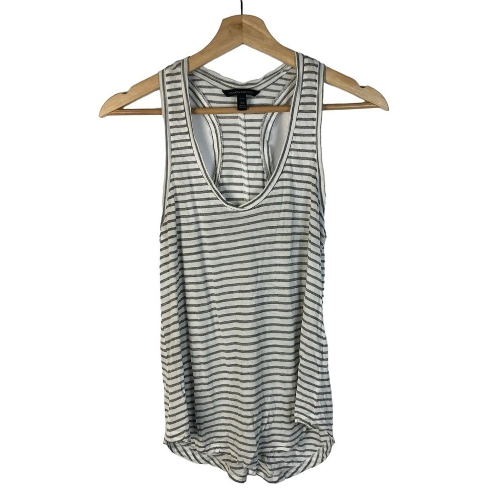 Banana Republic Petite White & Gray Stripe Racerback Tank Top XS